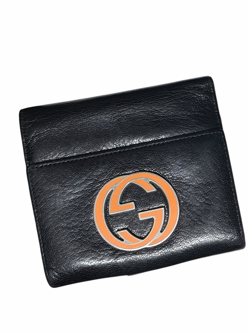 Gucci Black Leather Wallet with Orange Interlocking GG